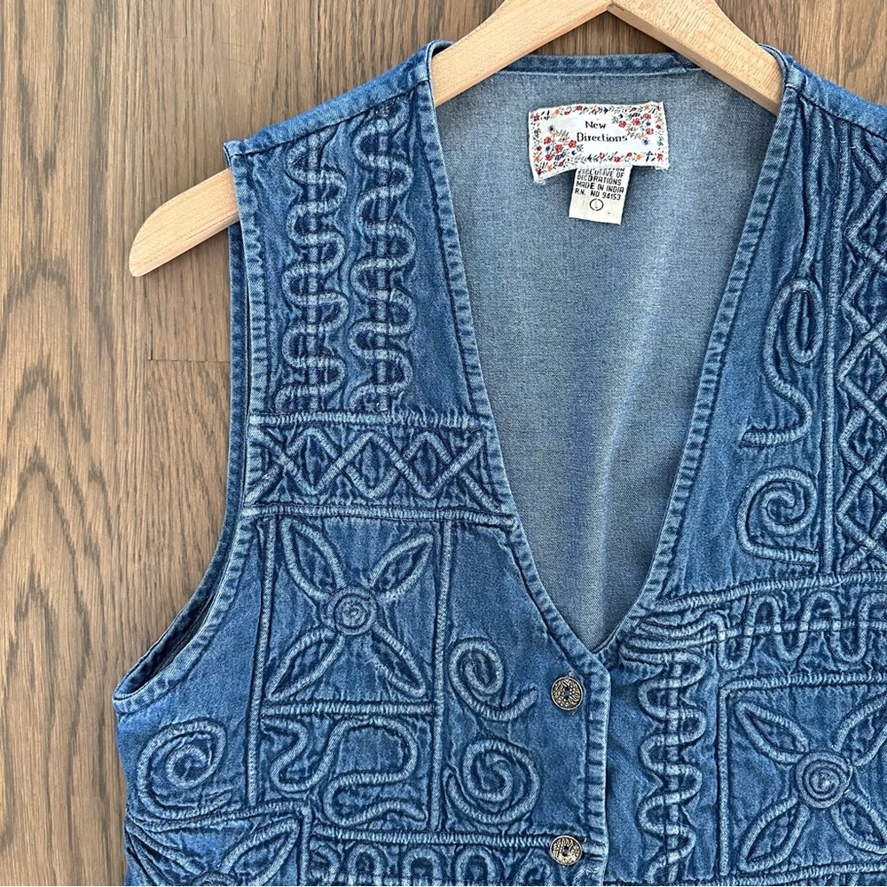 Anthropologie Vintage Embroidered Geometric Denim Western Sleeveless Vest Blue L - Picture 8 of 8